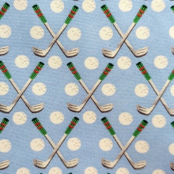 ANGELA MOORE SILK GOLF MEN'S TIE BLUE WHITE SPRING CLUBS GOLF BALLS - Picture 1 of 6